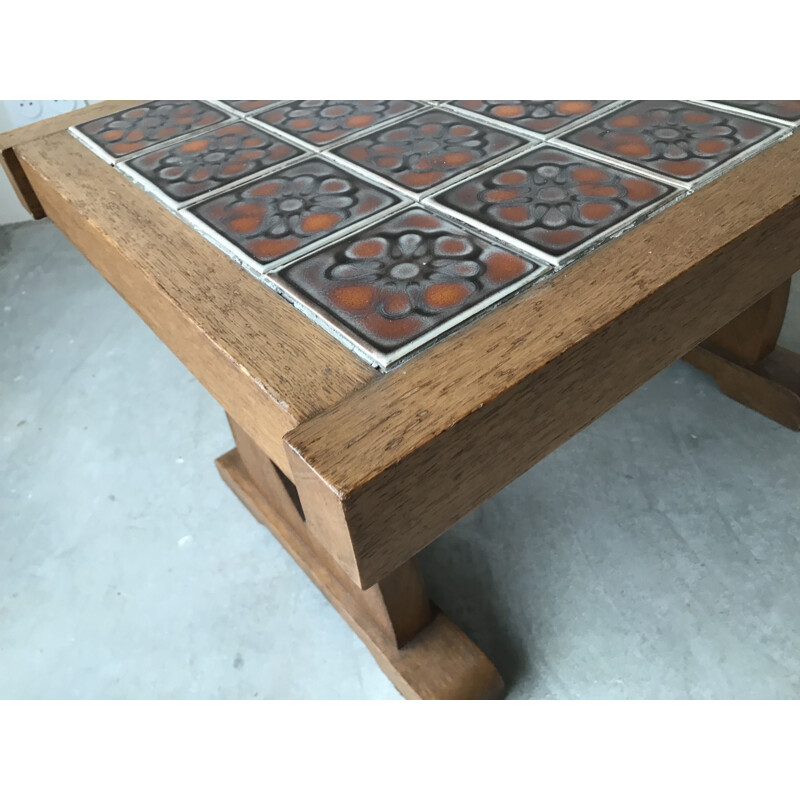 Vintage solid oak coffee table by Guillerme and Chambron, 1950