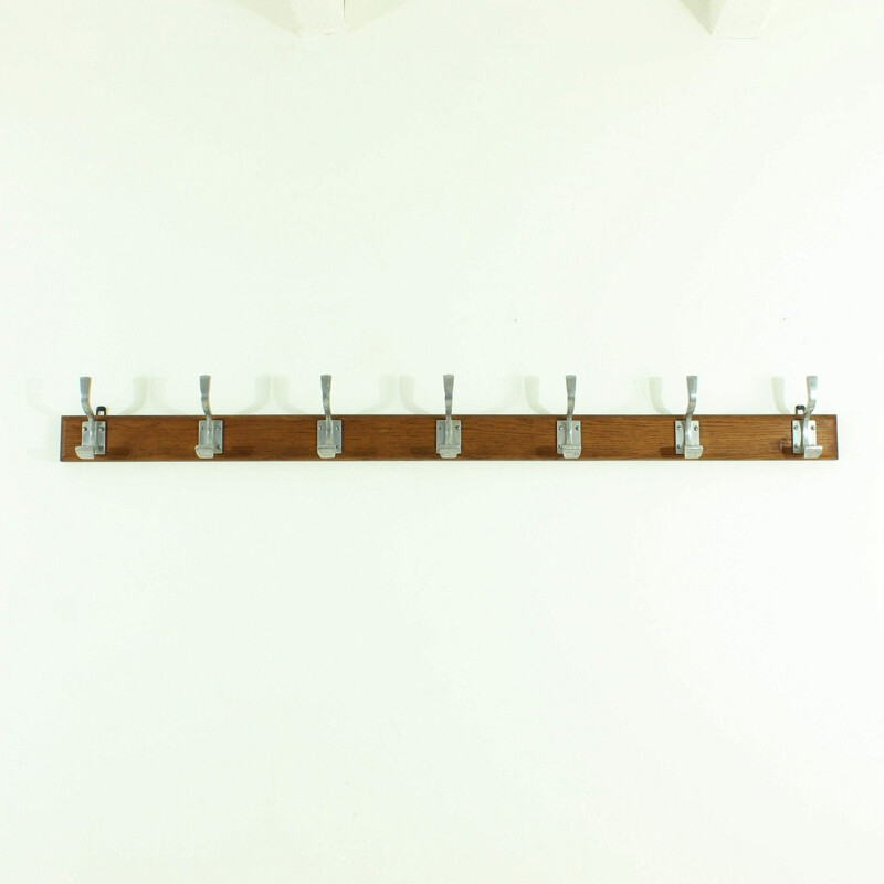 Mid-century coat rack in oak and metal - 1930s