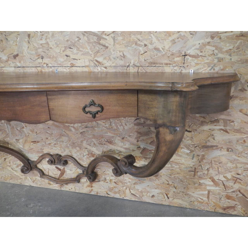 Vintage walnut wall console with 3 drawers, 1940s