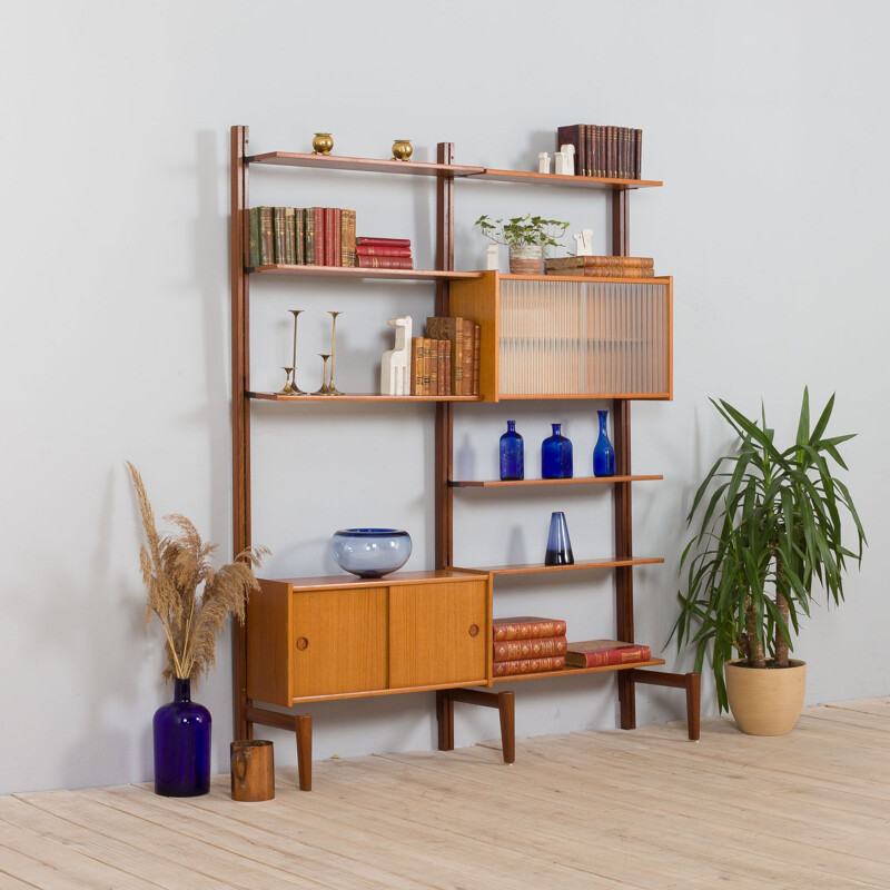 Vintage two bay modular teak wall unit by Sven Andersen Møbelfabrikk, Norway 1960s