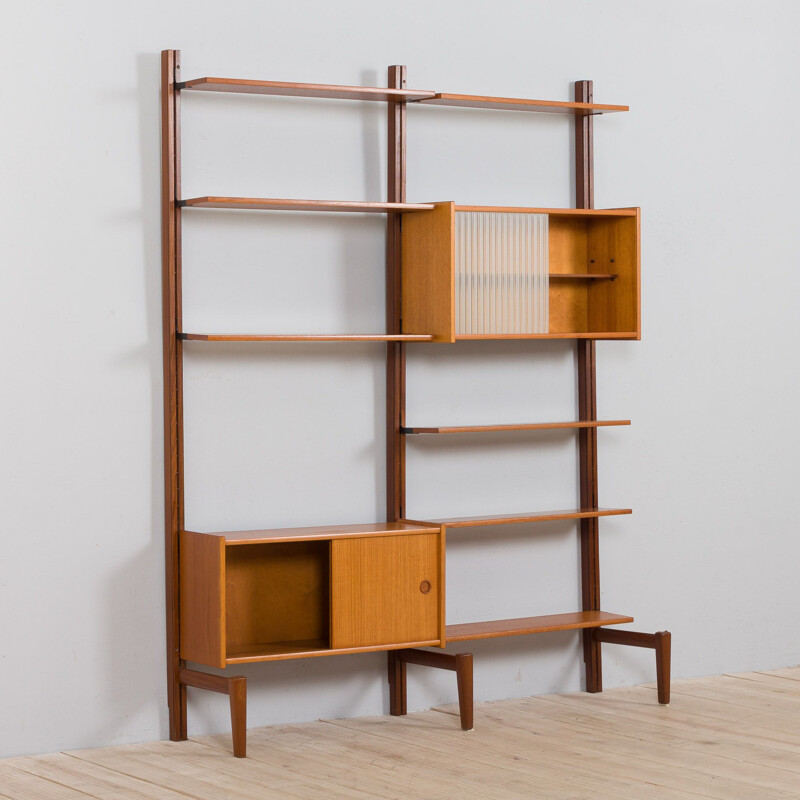 Vintage two bay modular teak wall unit by Sven Andersen Møbelfabrikk, Norway 1960s