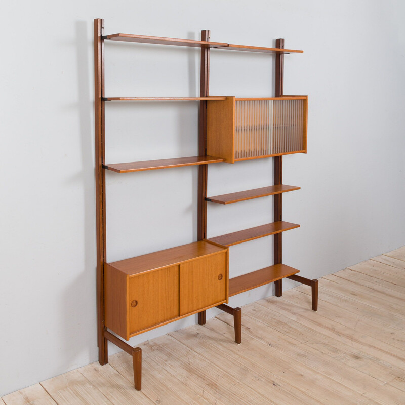 Vintage two bay modular teak wall unit by Sven Andersen Møbelfabrikk, Norway 1960s