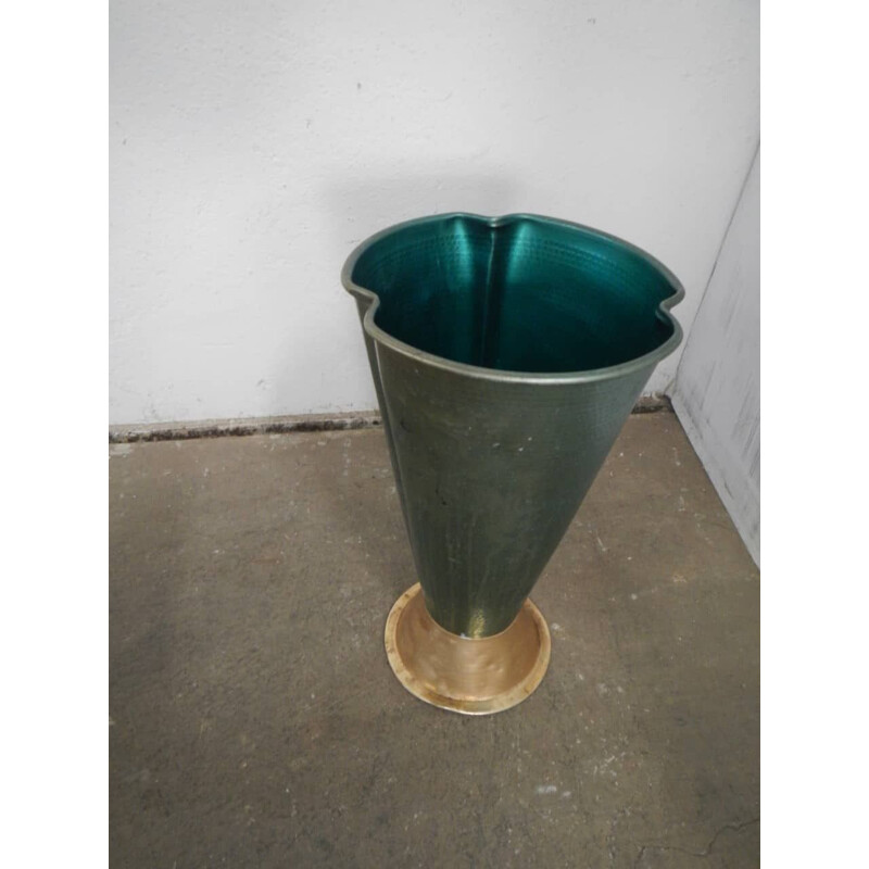 Vintage umbrela stand in green and gold aluminum