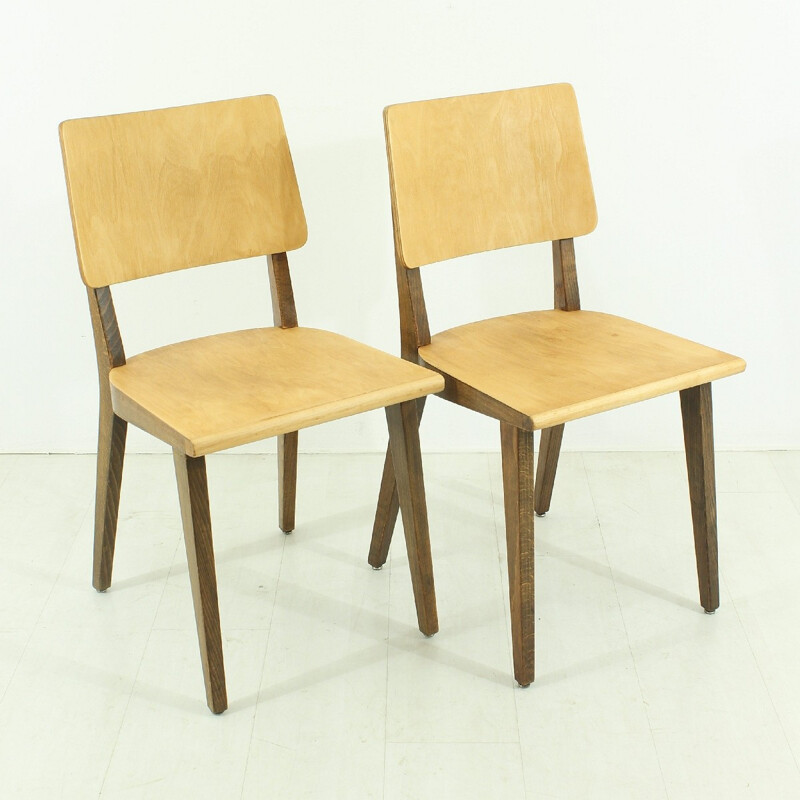 Pair of Horgen Glarus dining chairs in beech plywood - 1960s