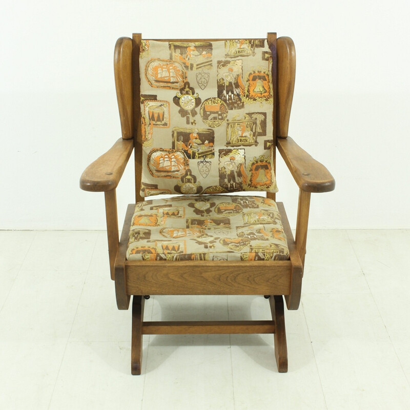 Children's rocking chair in solid beech and fabric - 1950s