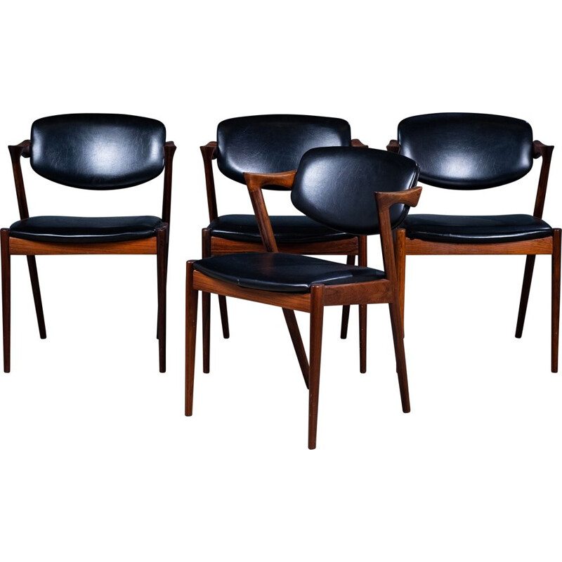 Ensemble de 4 fauteuils vintage en palissandre par Kai Kristiansen pour Schou Andersen, Danemark 1960