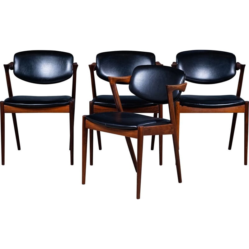 Juego de 4 sillones vintage de palisandro de Kai Kristiansen para Schou Andersen, Dinamarca 1960