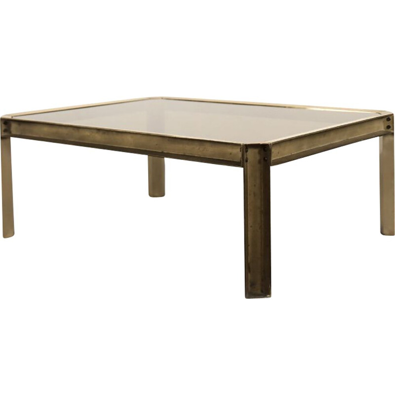 Brutalist vintage coffee table "T09" in brass by Peter Ghyczy, The Netherlands 1970