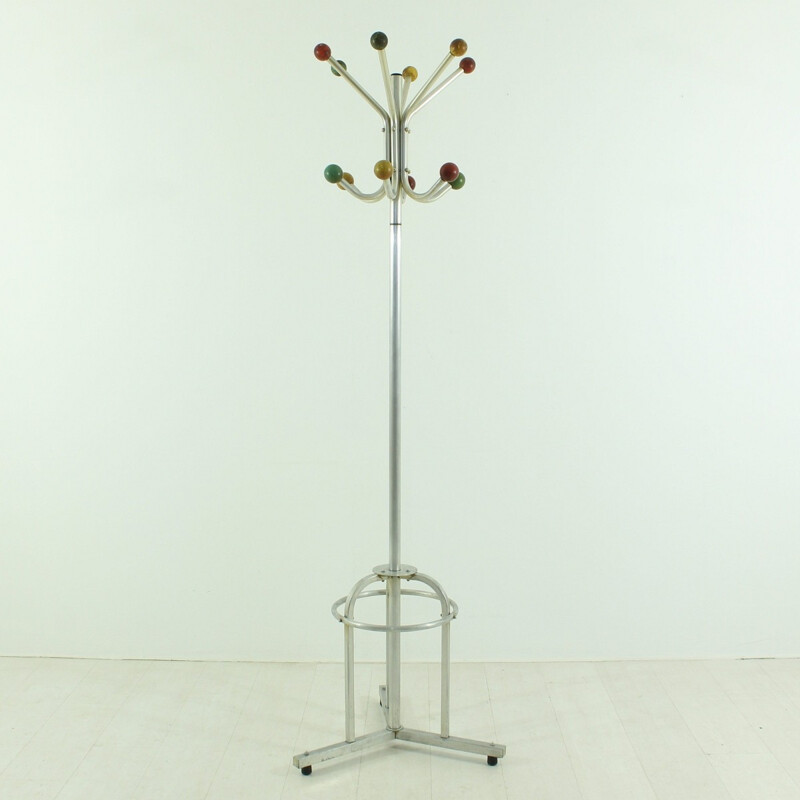 French coat rack in metal and multicolored wood - 1950s