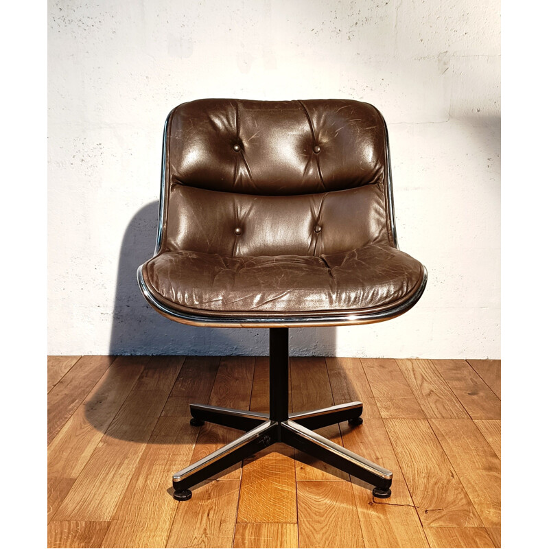 Vintage brown leather armchair by Charles Pollock for Knoll, 1970