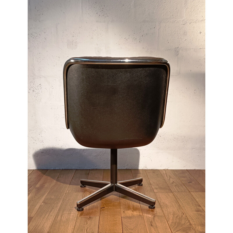 Fauteuil vintage en cuir marron de Charles Pollock pour Knoll, 1970