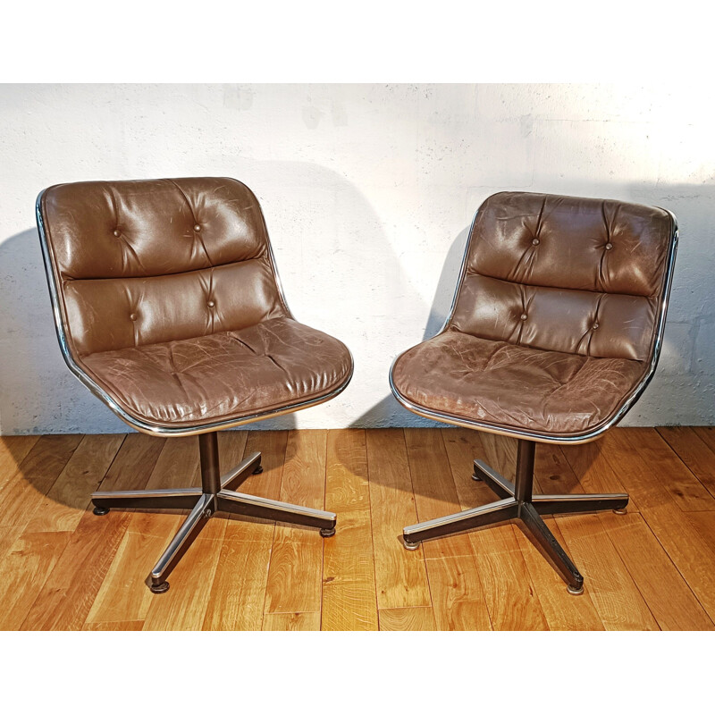 Vintage brown leather armchair by Charles Pollock for Knoll, 1970