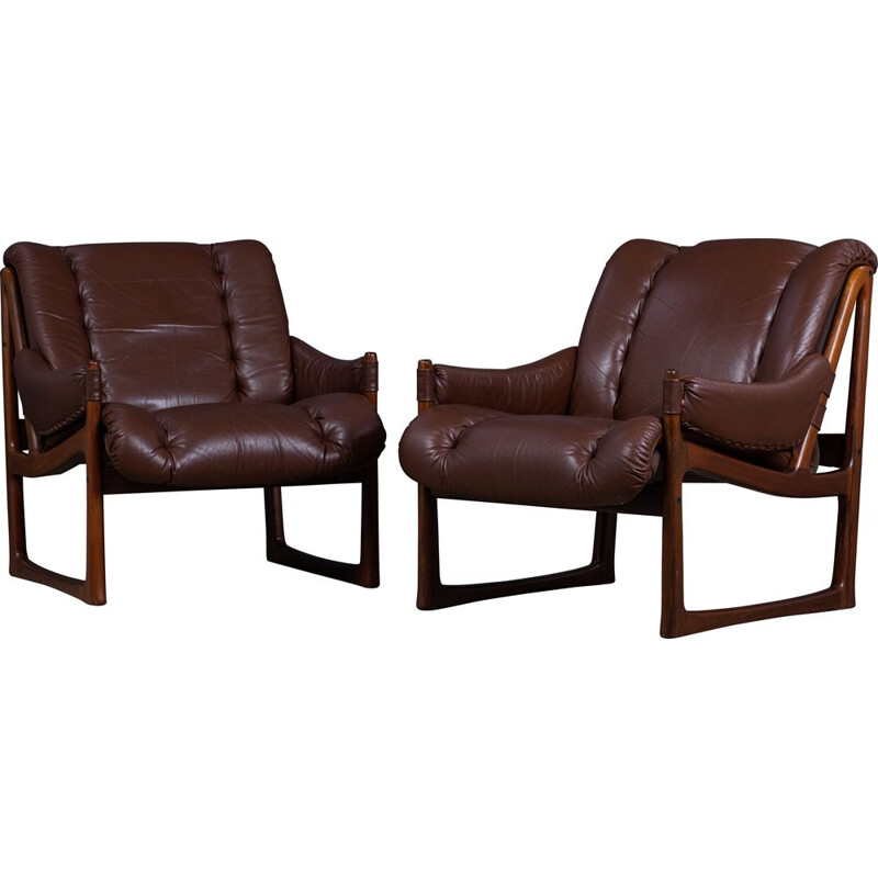 Pair of vintage rosewood and leather armchairs by Torbjørn Afdal for Nesjestranda Møbelfabrikk, 1960