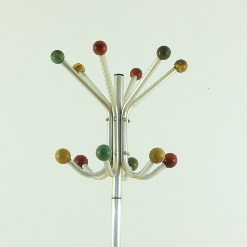 French coat rack in metal and multicolored wood - 1950s