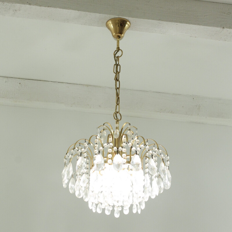 Mid-century chandelier in brass and glass - 1950s