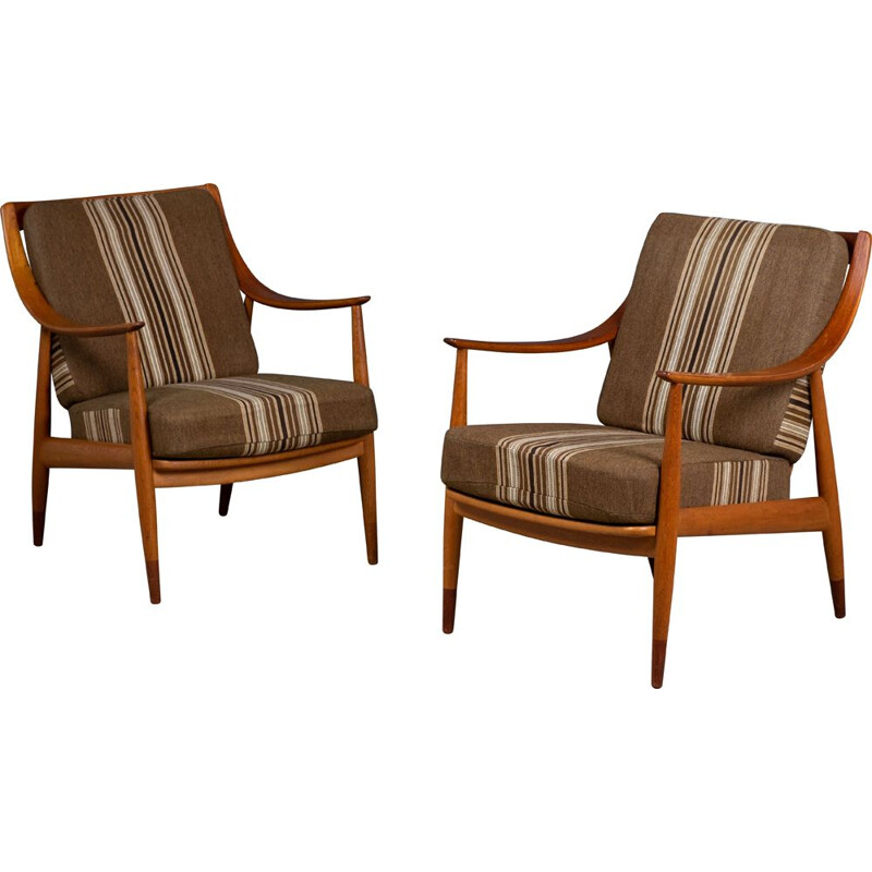 Pair of vintage teak armchairs by Peter Hvidt & Orla Mølgaard-Nielsen, Denmark 1950