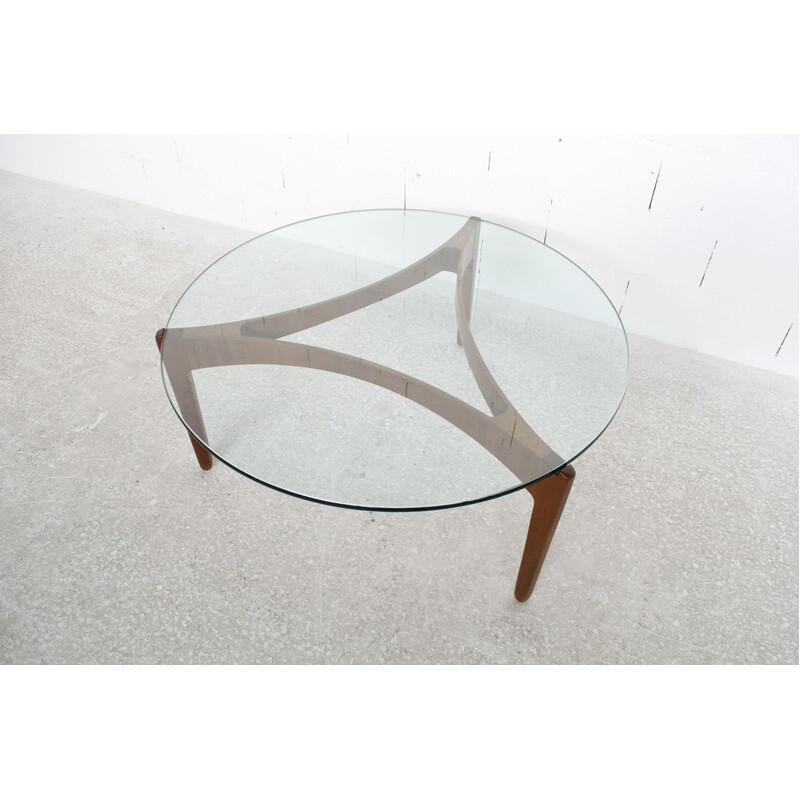 Table basse vintage en teck et verre par Sven Ellekaer pour Christian Linneberg, 1960