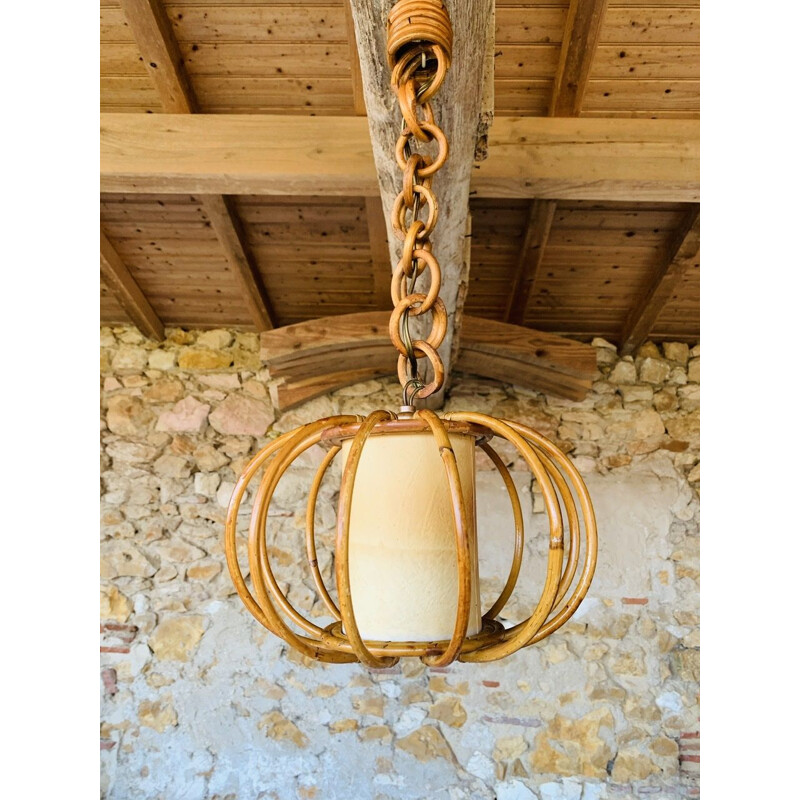 Vintage bamboo & rattan pendant lamp, 1960s