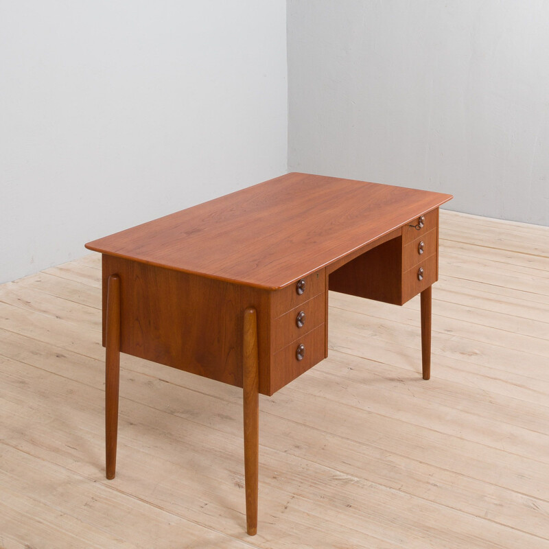 Vintage teak desk with 6 drawers by Kai Kristiansen