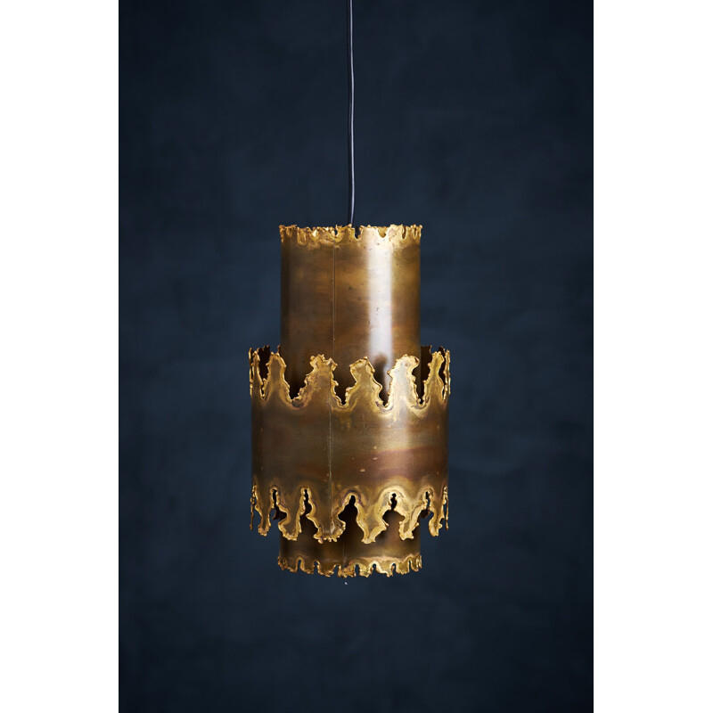 Vintage Brutalist brass hanging lamp by Svend Aage Holm Sørensen, 1960