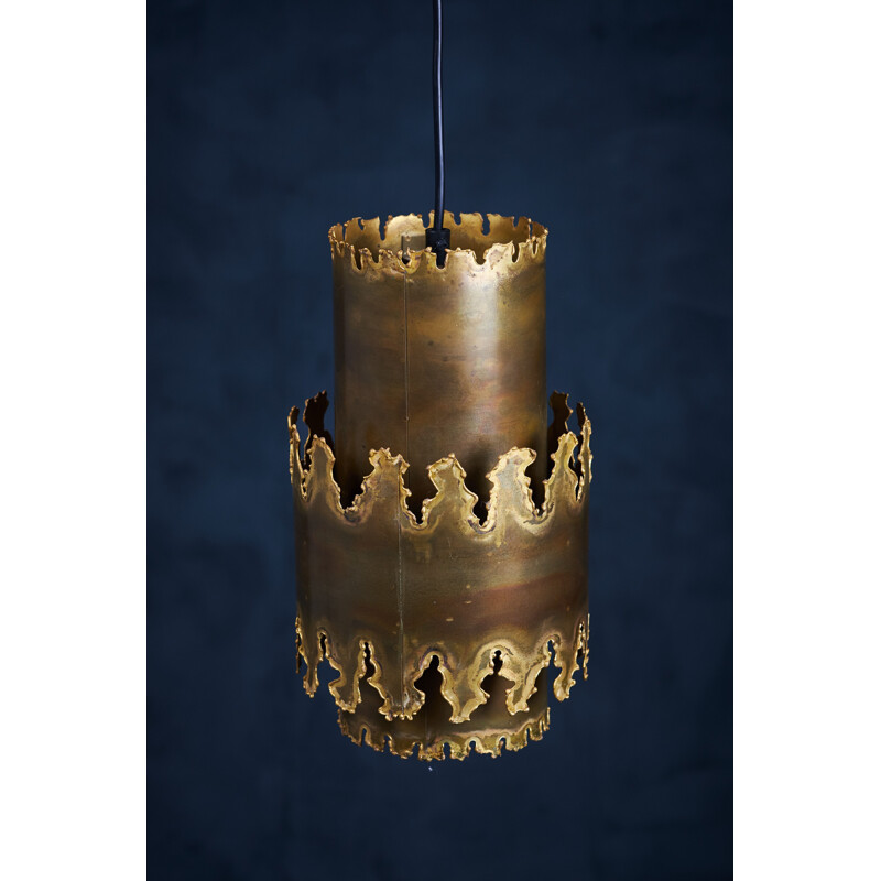 Vintage Brutalist brass hanging lamp by Svend Aage Holm Sørensen, 1960