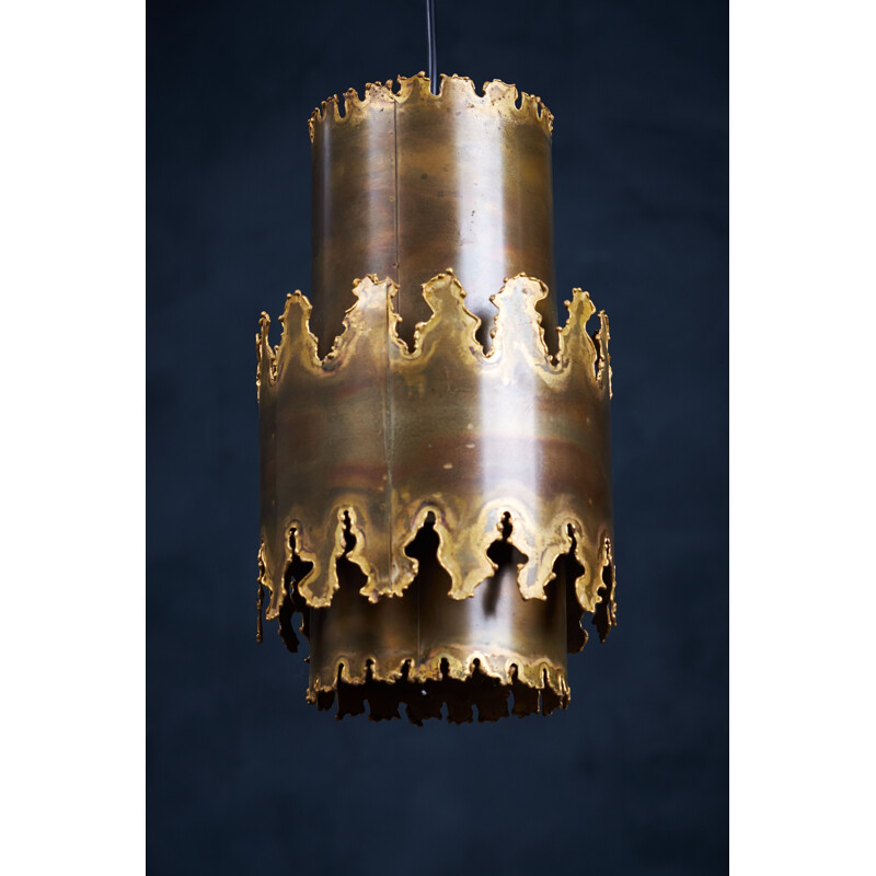 Vintage Brutalist brass hanging lamp by Svend Aage Holm Sørensen, 1960