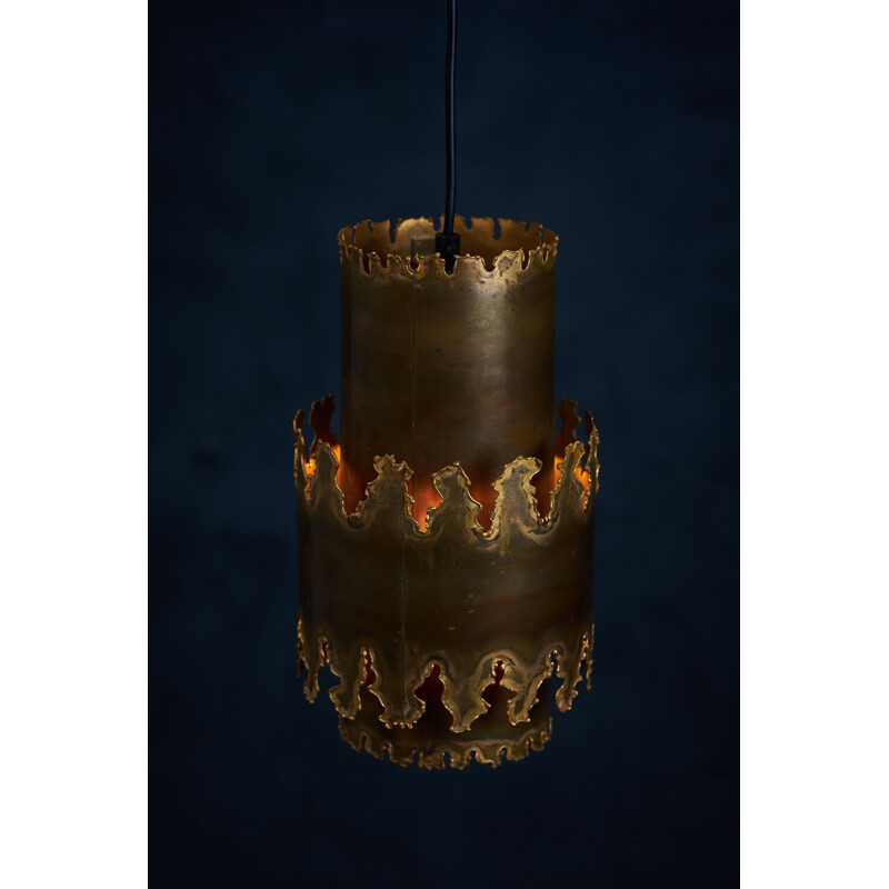 Vintage Brutalist brass hanging lamp by Svend Aage Holm Sørensen, 1960