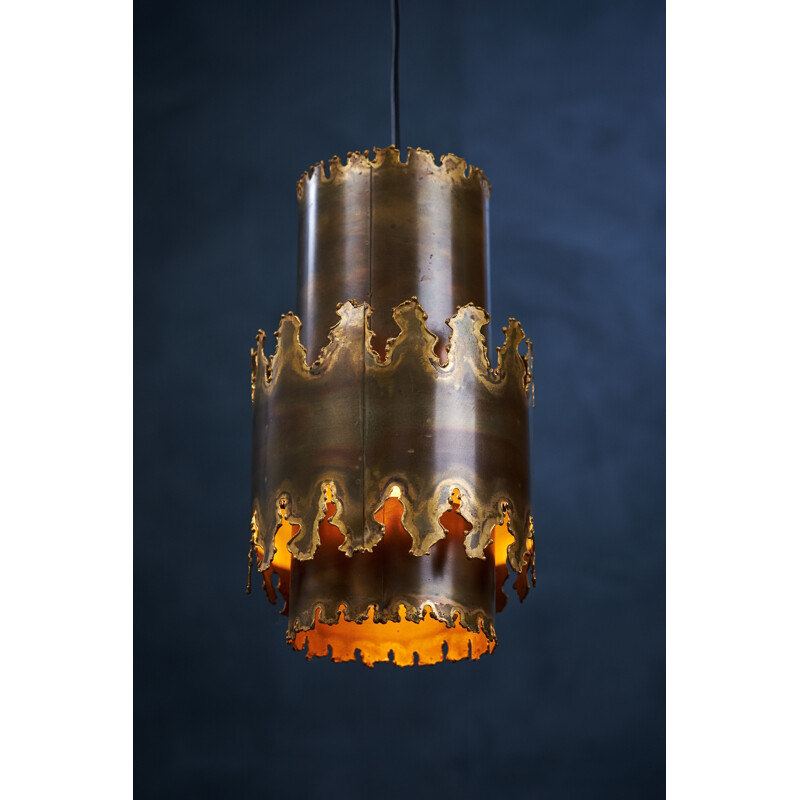 Vintage Brutalist brass hanging lamp by Svend Aage Holm Sørensen, 1960