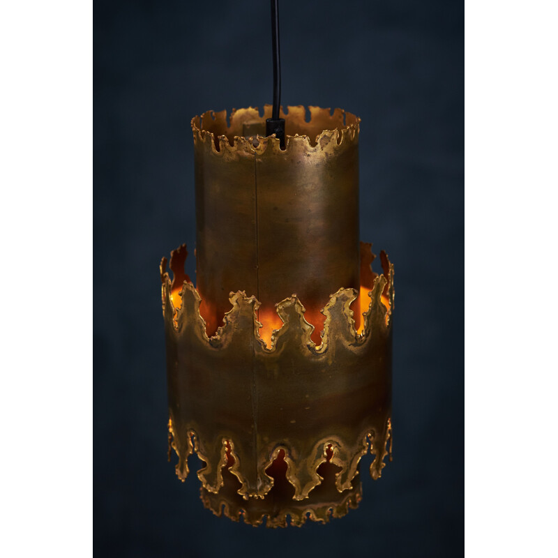 Vintage Brutalist brass hanging lamp by Svend Aage Holm Sørensen, 1960