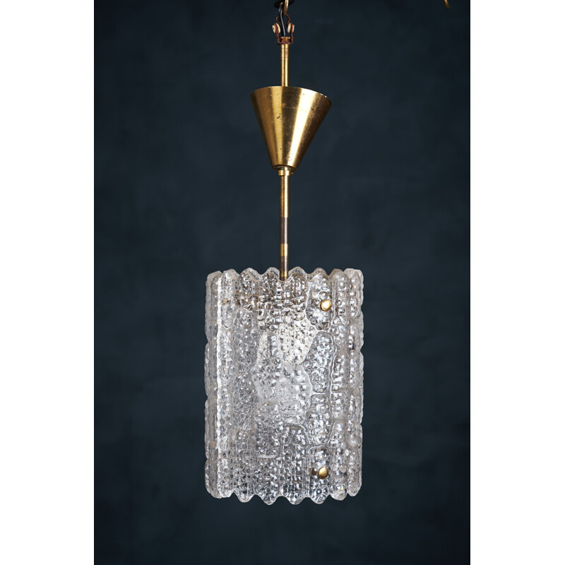 Vintage brass and crystal glass suspension by Carl Fagerlund for Orrefors, Sweden 1960