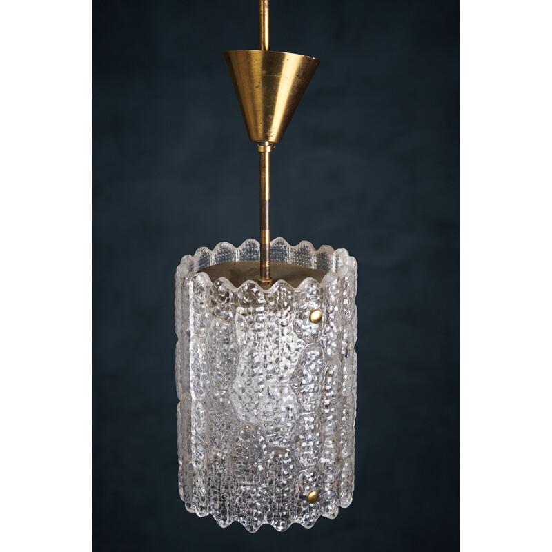 Vintage brass and crystal glass suspension by Carl Fagerlund for Orrefors, Sweden 1960