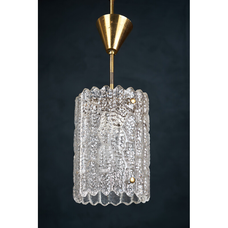 Vintage brass and crystal glass suspension by Carl Fagerlund for Orrefors, Sweden 1960