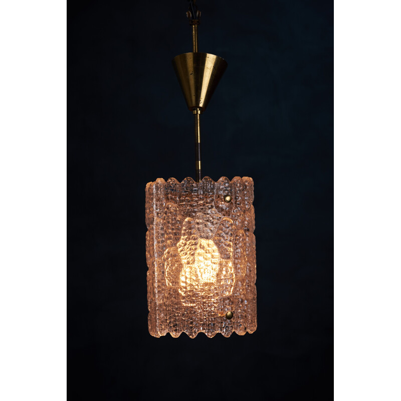 Vintage brass and crystal glass suspension by Carl Fagerlund for Orrefors, Sweden 1960