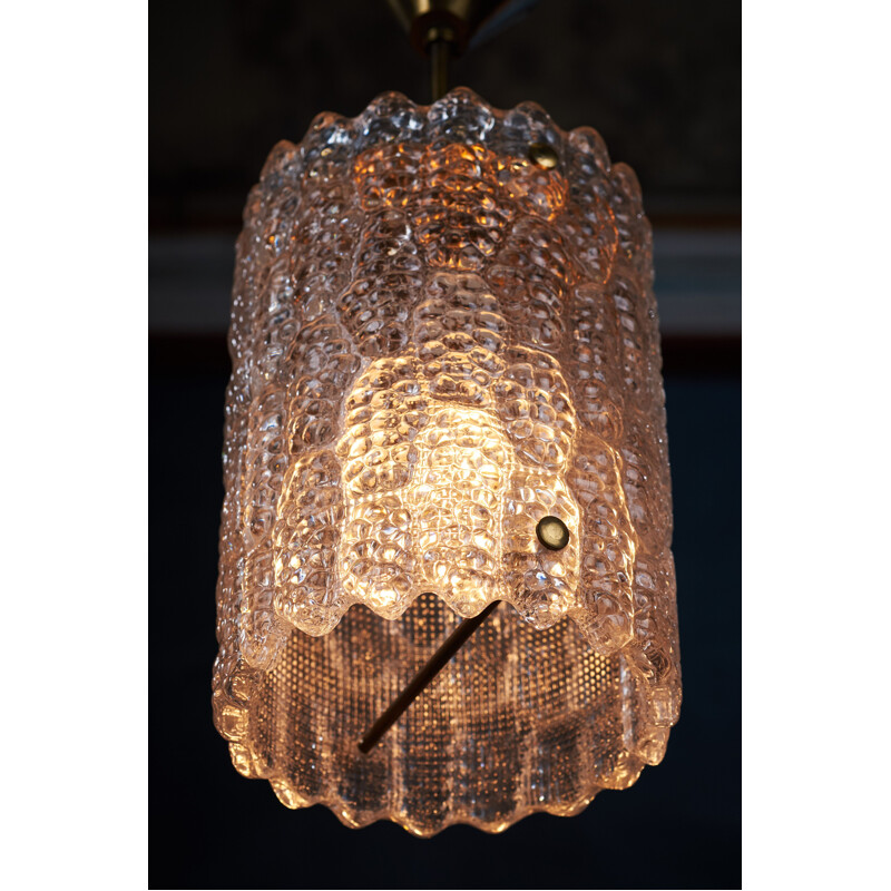 Vintage brass and crystal glass suspension by Carl Fagerlund for Orrefors, Sweden 1960