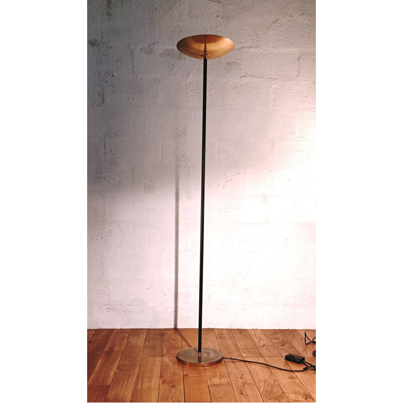 Vintage black metal halogen floor lamp by Pierre Disderot, France 1980s