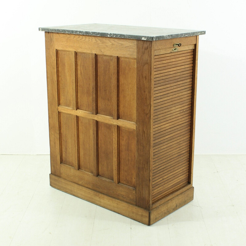 French cabinet in oak and marble with tambour door - 1930s