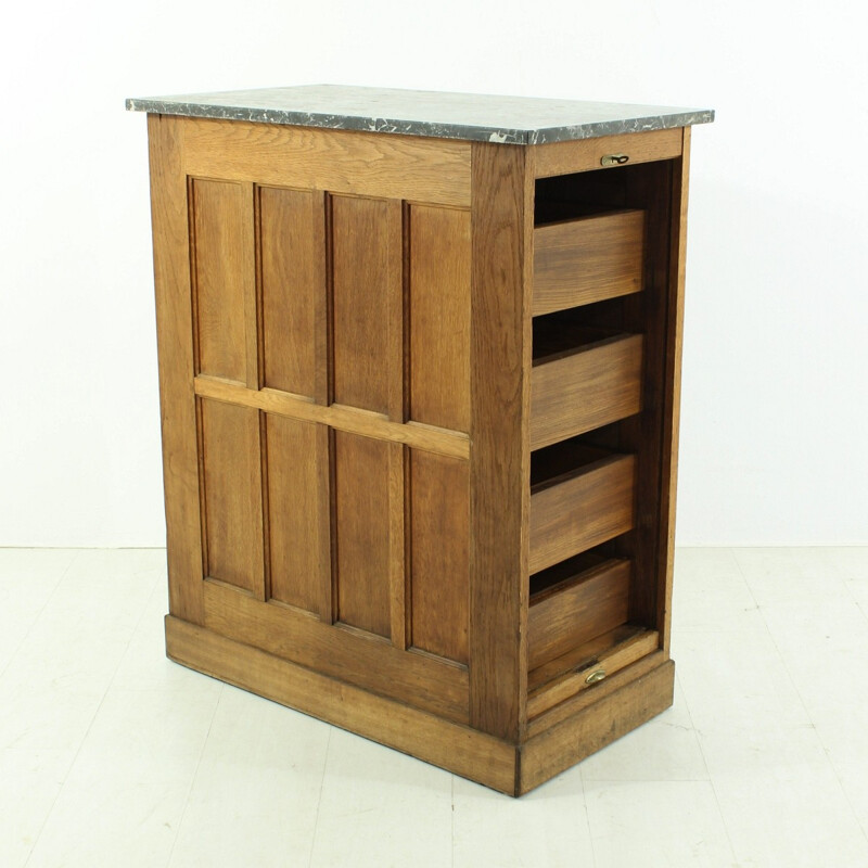 French cabinet in oak and marble with tambour door - 1930s