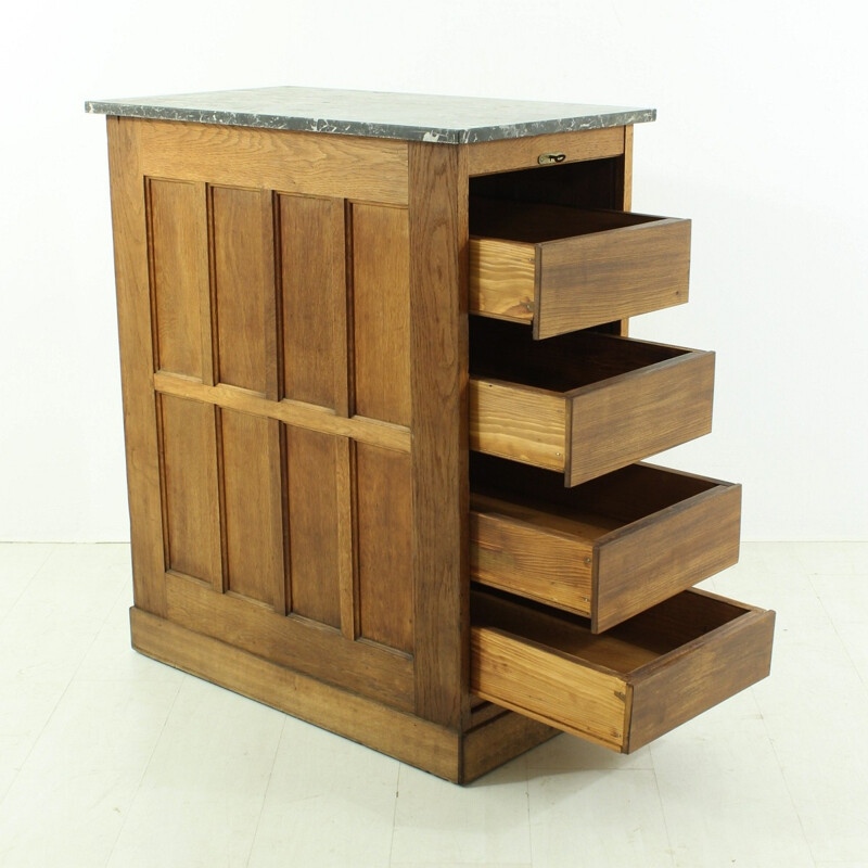 French cabinet in oak and marble with tambour door - 1930s