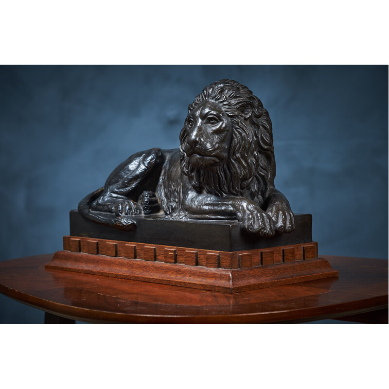 Vintage terracotta lion at rest by Carlson for P. Ibsen, Denmark 1960s