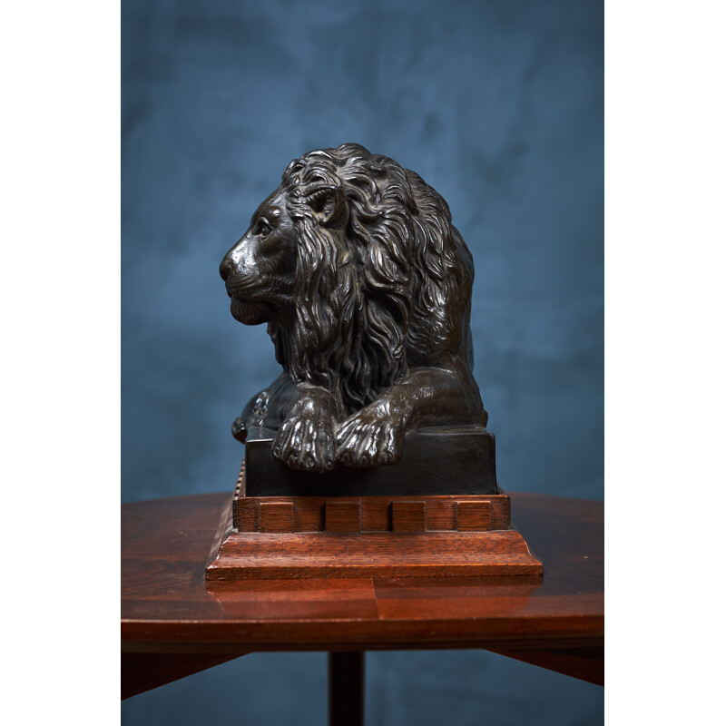 Vintage terracotta lion at rest by Carlson for P. Ibsen, Denmark 1960s