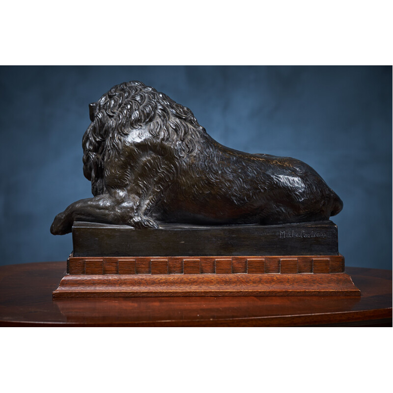 Vintage terracotta lion at rest by Carlson for P. Ibsen, Denmark 1960s