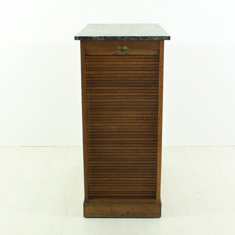 French cabinet in oak and marble with tambour door - 1930s