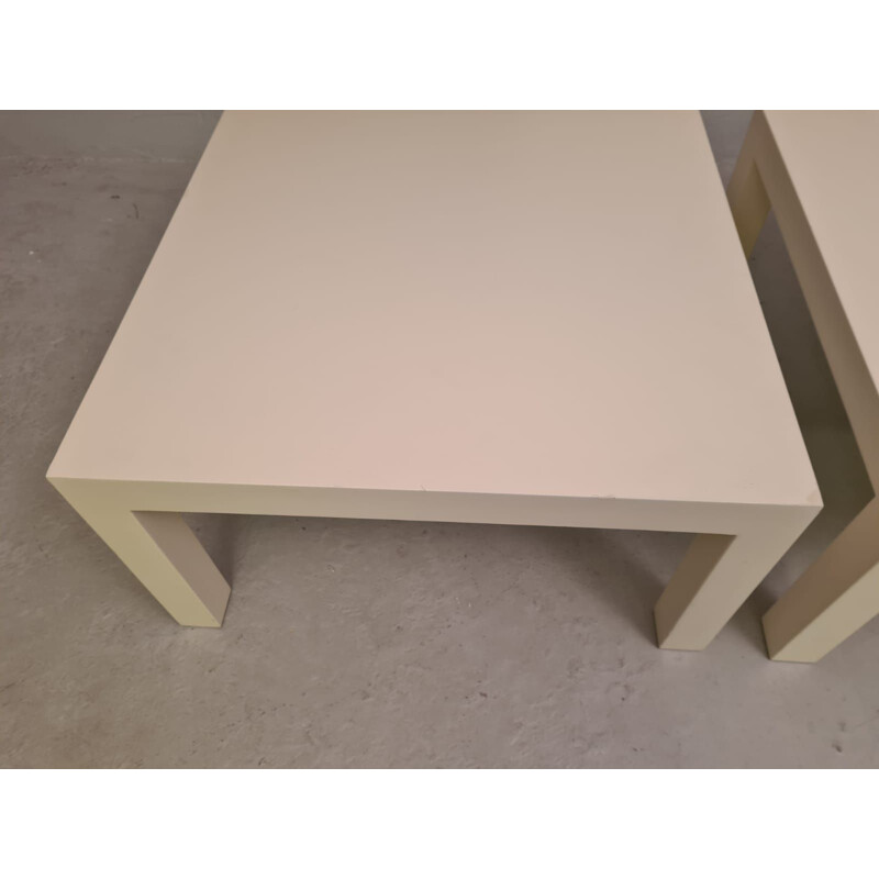 Pair of vintage coffee tables in solid wood lacquered white