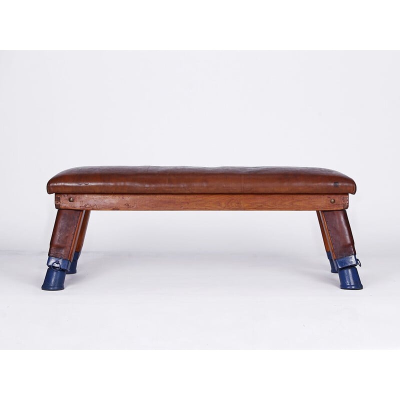 Vintage leather gym bench, 1930s