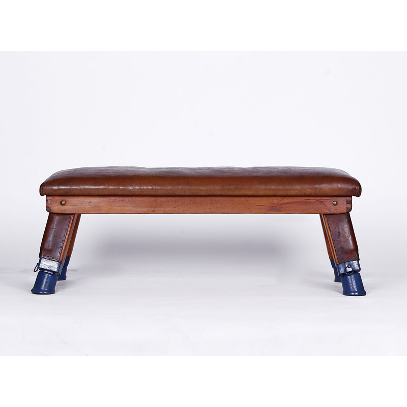 Vintage leather gym bench, 1930s