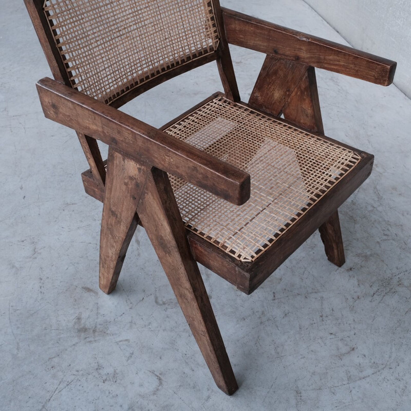 Poltrona vintage Pj-Si-S8-B in teak di Pierre Jeanneret, India 1955