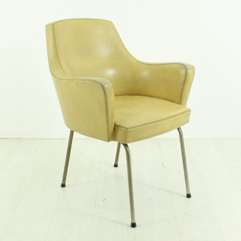 Mid-century armchair in yellow leatherette - 1950s