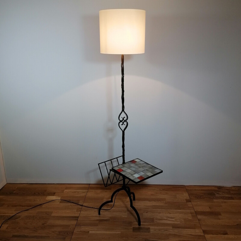 Vintage iron floor lamp by Mado Jolain and René Legrand, 1960s