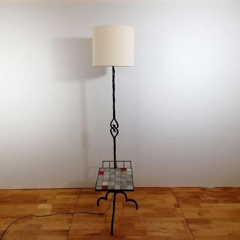 Vintage ijzeren vloerlamp van Mado Jolain en René Legrand, 1960