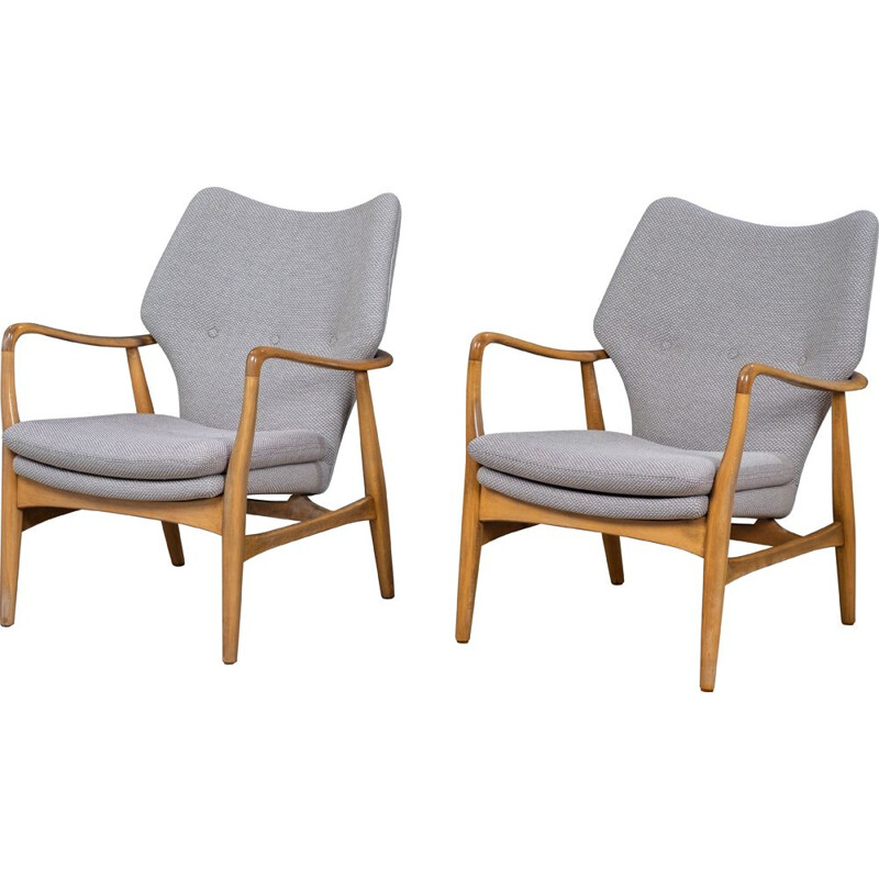 Paar vintage gebeitste beuken fauteuils van Madsen en Schubell, Denemarken 1950